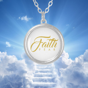 Faith Over Fear Gold and White Silver Plated Necklace
