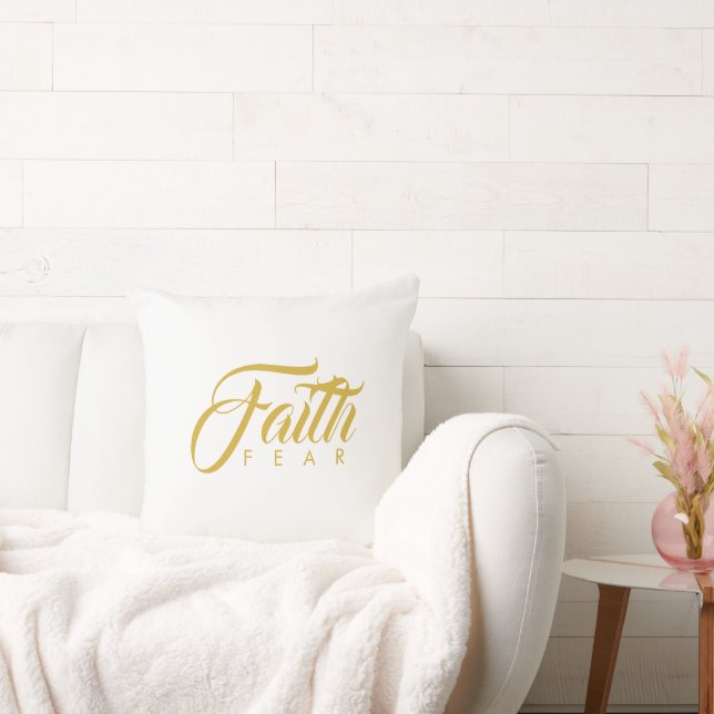 Faith Over Fear Gold and White Throw Pillow (Couch)