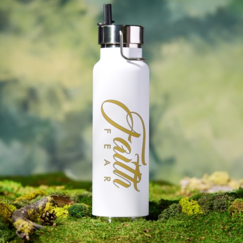 Faith Over Fear Gold and White Water Bottle