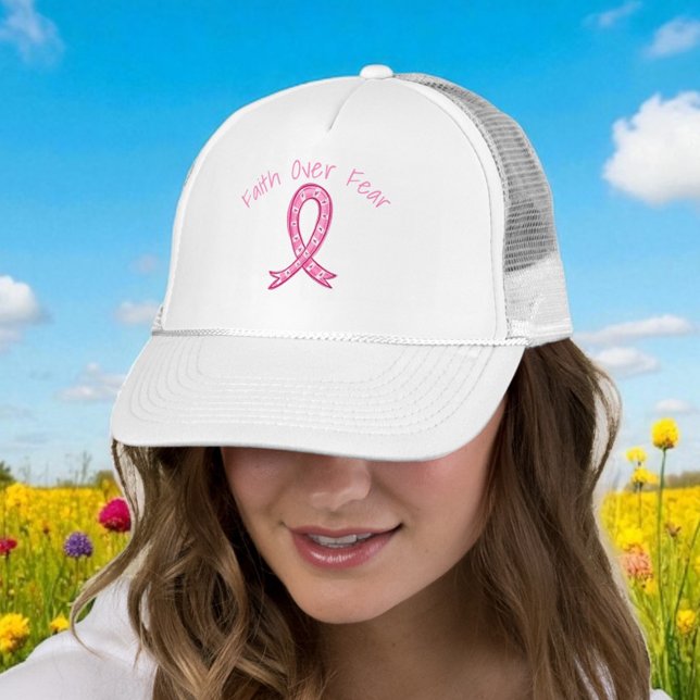 Faith Over Fear Hat | Pink Ribbon Heart Hat (Creator Uploaded)