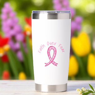 Faith Over Fear Hat Pink Ribbon Heart Hat Insulated Tumbler