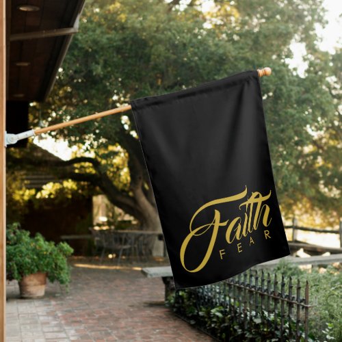 Faith Over Fear Horizontal Text Gold and Black House Flag