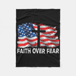 Faith Over Fear Jesus Christian Cross Us Flag 4th Fleece Blanket