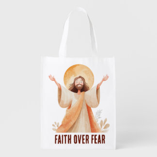 Faith Over Fear Jesus Christian T-Shirt Grocery Bag