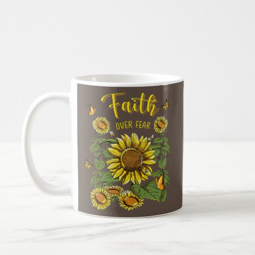 Faith Over Fear Jesus Sunflower Butterfly Coffee Mug