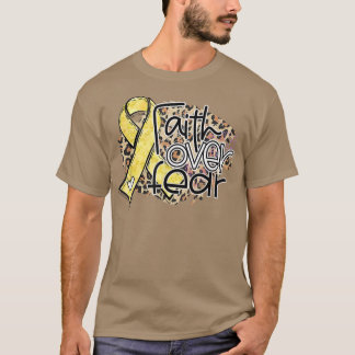 Faith Over Fear Leopard Gold Ribbon Childhood Canc T-Shirt