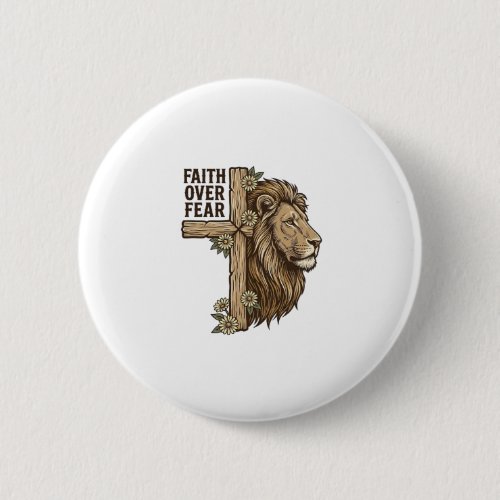 Faith Over Fear Lion Cross Vintage Christian Shirt Button