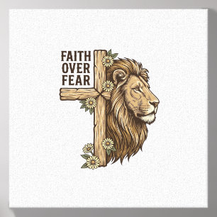 Faith Over Fear Lion Cross Vintage Christian Shirt Canvas Photo Tile