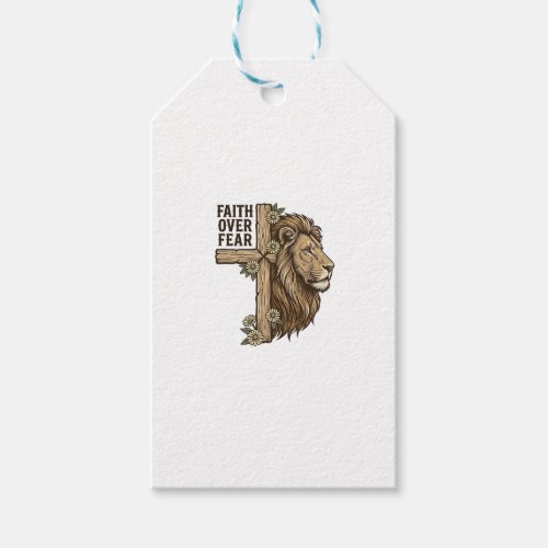 Faith Over Fear Lion Cross Vintage Christian Shirt Gift Tags