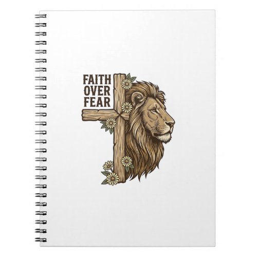 Faith Over Fear Lion Cross Vintage Christian Shirt Notebook