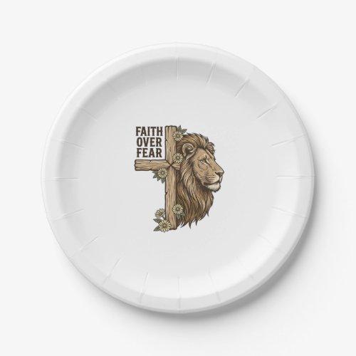 Faith Over Fear Lion Cross Vintage Christian Shirt Paper Plates
