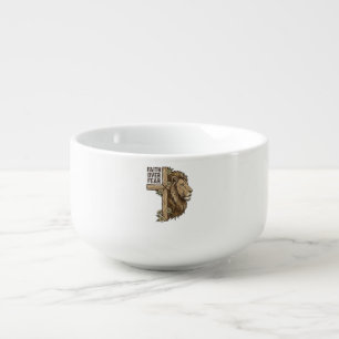 Faith Over Fear Lion Cross Vintage Christian Shirt Soup Mug