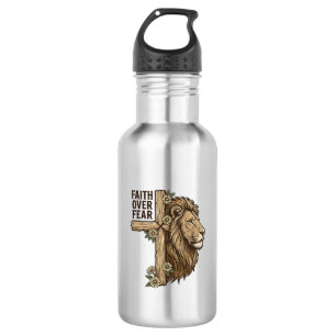 Faith Over Fear Lion Cross Vintage Christian Shirt Stainless Steel Water Bottle