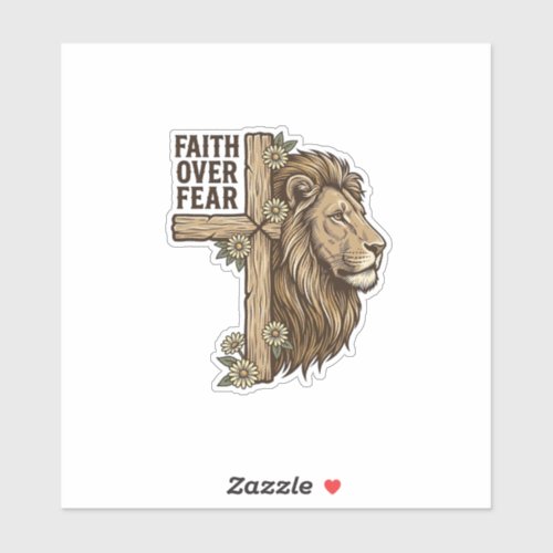 Faith Over Fear Lion Cross Vintage Christian Shirt Sticker