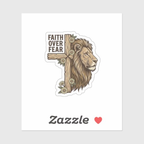 Faith Over Fear Lion Cross Vintage Christian Shirt Sticker