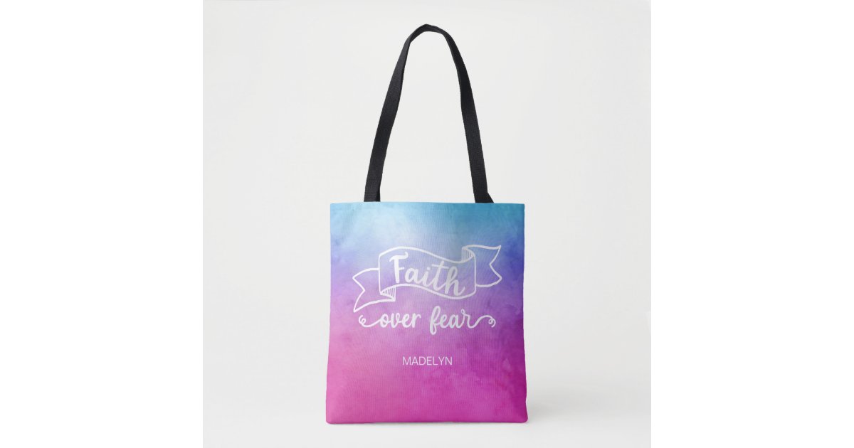 Faith Over Fear Modern Christian Tote Bag, Zazzle