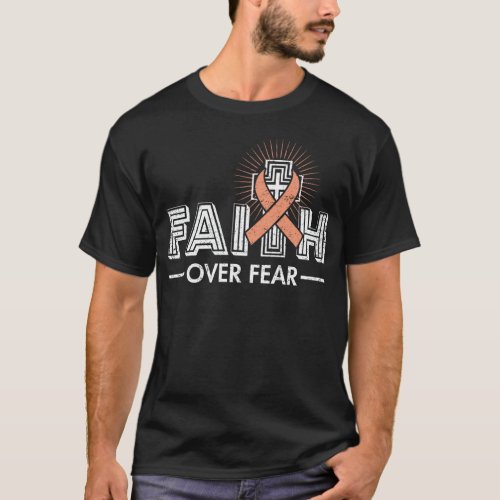 Faith over Fear Peach Ribbon Uterine Cancer T_Shirt