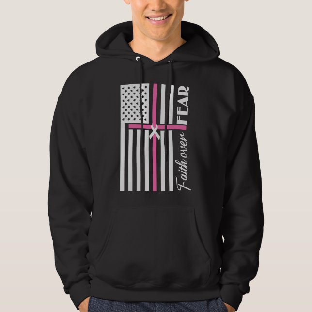 Faith Over Fear Pink Cross Flag Hoodie (Front)