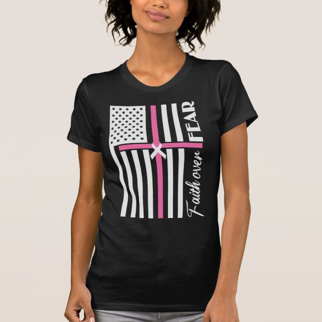Faith Over Fear Pink Cross Flag  T-Shirt (Front)