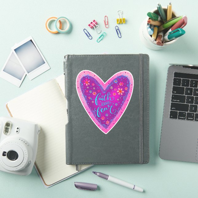 Faith over Fear Pretty Heart Pink Inspirivity Sticker (iPad Cover)