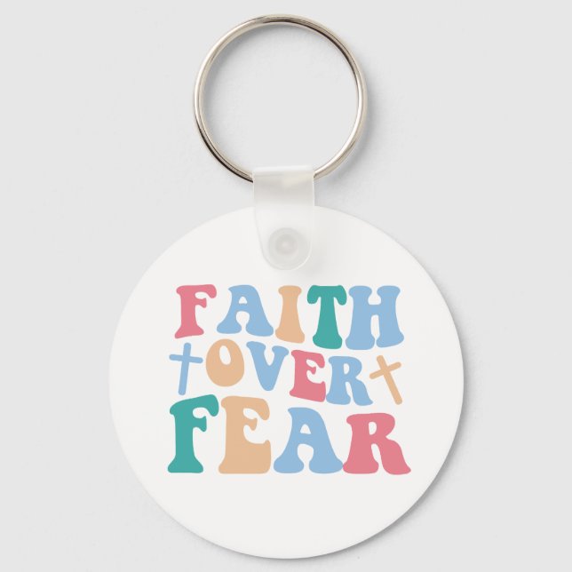 Faith Over Fear Retro Christian  Keychain (Front)