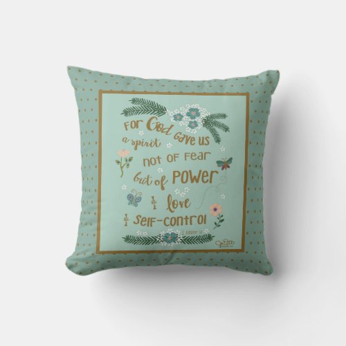 Faith Over Fear Scripture 2 Timothy Mint Monogram Throw Pillow