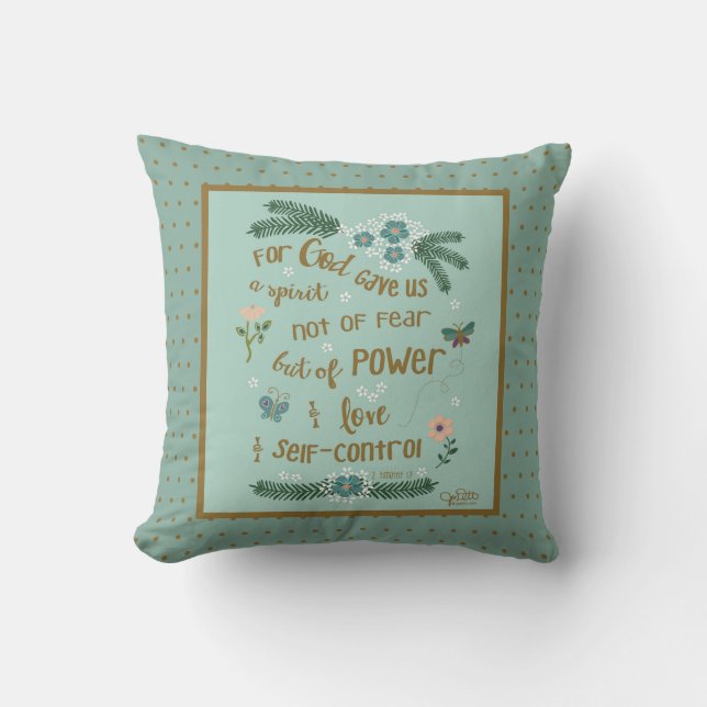 Faith Over Fear Scripture 2 Timothy Mint Monogram Throw Pillow (Front)