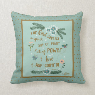 Faith Over Fear Scripture 2 Timothy Mint Monogram Throw Pillow