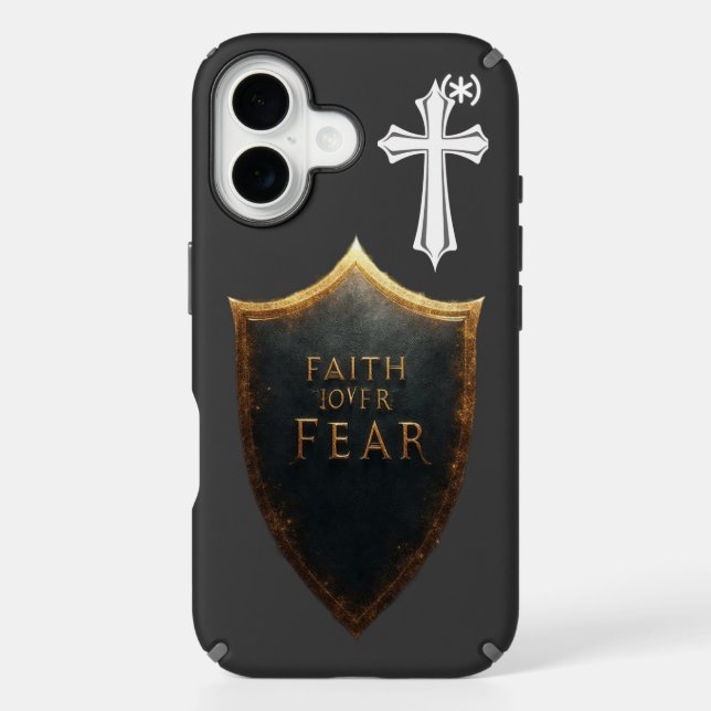 Faith Over Fear Shield Christian Phone Case - Gold (Front)