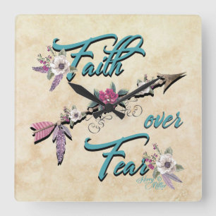 Faith Over Fear Square Wall Clock