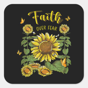 Faith Over Fear Sunflower Butterfly Christian Jesu Square Sticker