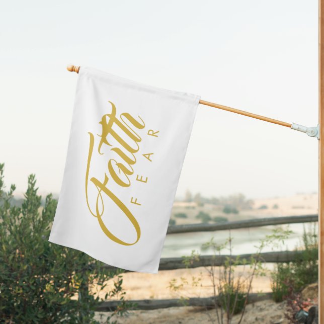 Faith Over Fear Vertical Text Gold and White House Flag (Insitu (Back))