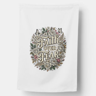 Faith Over Fear Vintage Floral Butterfly House Flag