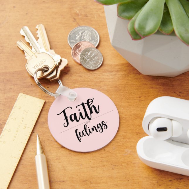 Faith Over Feelings Pink Christian women gift Keychain (Desk)