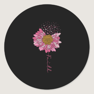 Faith Pink Flower Breast Cancer Awareness Classic Round Sticker