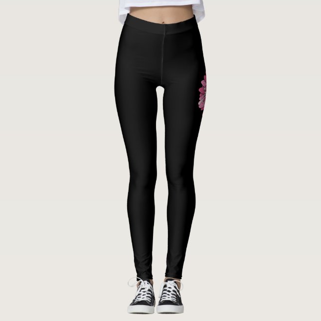 Faith Pink Flower Breast Cancer Awareness Leggings (Front)