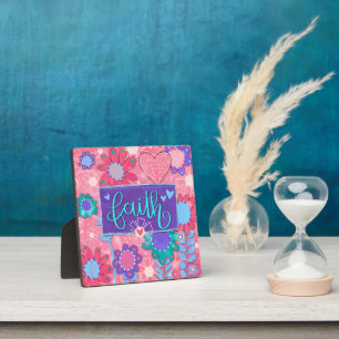 Faith Pink Inspirational Floral Pretty Plaque
