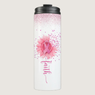 Faith Pink Ribbon Sunflower White Thermal Tumbler