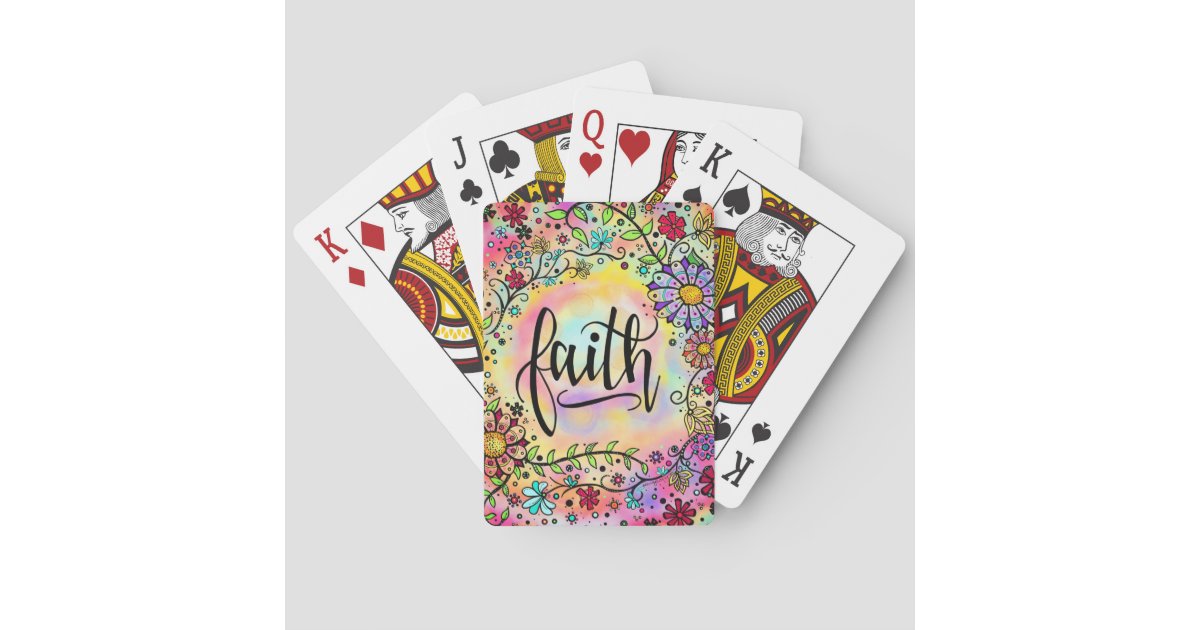 Faith Pretty Floral Inspirational Religious Trendy Poker Cards | Zazzle