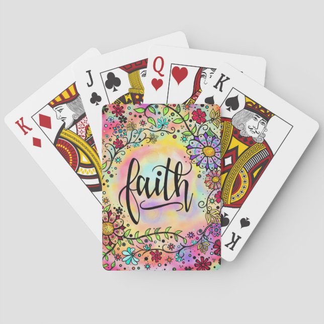 Faith Pretty Floral Inspirational Religious Trendy Poker Cards (Back)