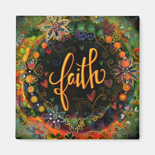 Faith Pretty Fun Floral Modern Inspirivity Magnet (Front)