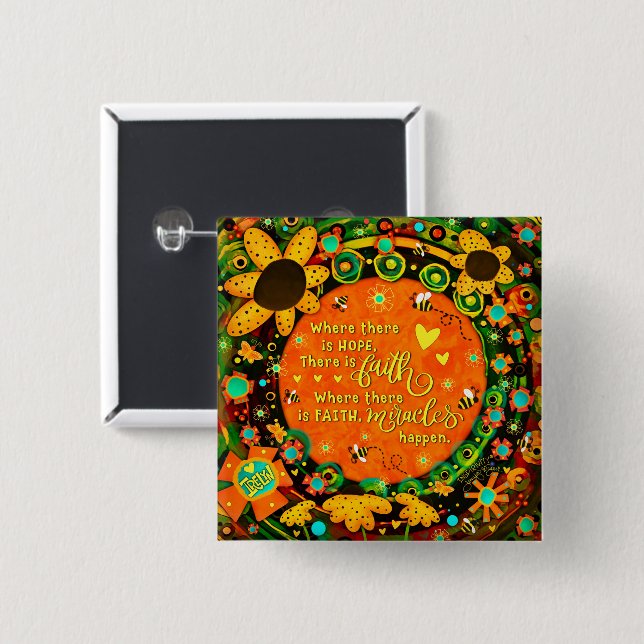 Faith Pretty Orange Yellow Floral Bumblebee Irelyn Button (Front & Back)