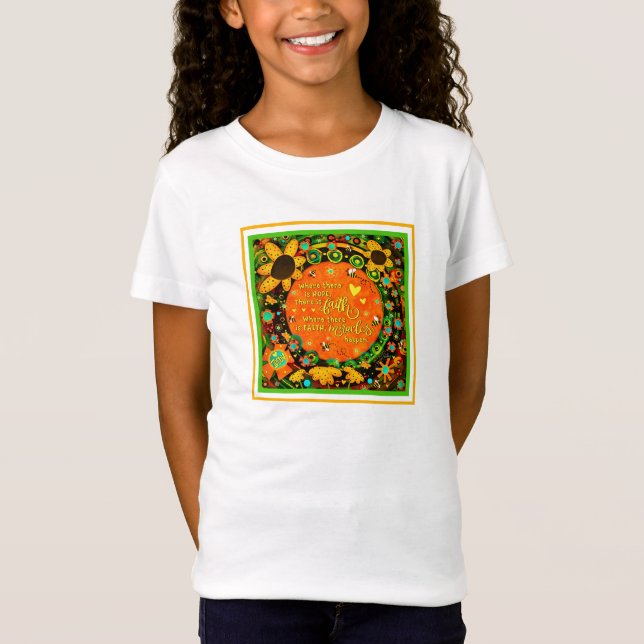 Faith Pretty Orange Yellow Floral Bumblebee Irelyn T-Shirt (Front)