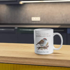 Faith Quote His Eye is On the Sparrow Watercolor  Two-Tone Coffee Mug