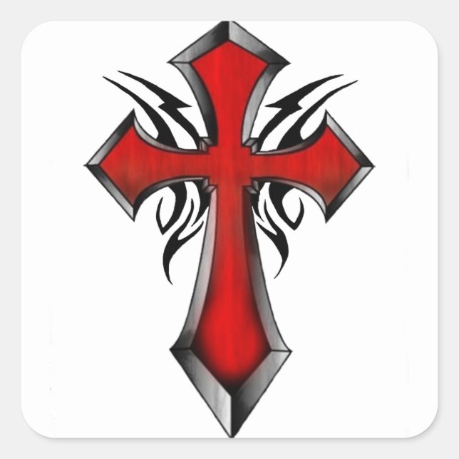 Faith, Religion, Tribal Cross, Christ, Christian Square Sticker (Front)