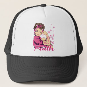 Faith Rosie Riveter Breast Cancer Awareness Trucker Hat