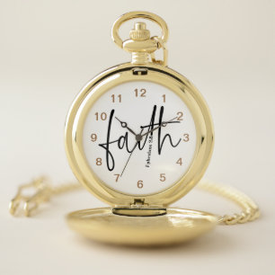 Faith Simple Bible Verse Quote Black Typography Pocket Watch