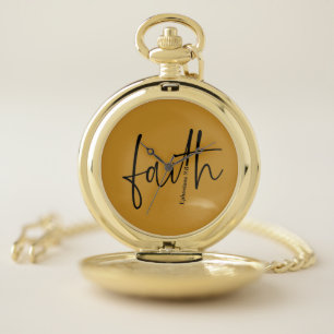 Faith   Simple Bible Verse Quote Black Typography  Pocket Watch