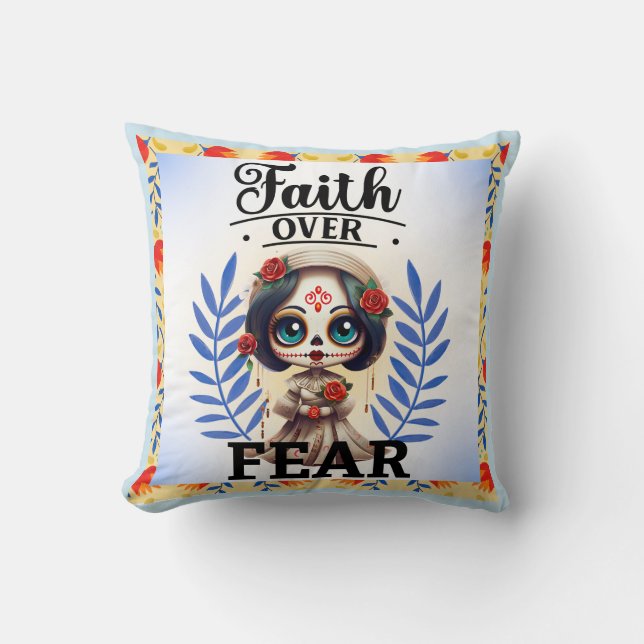Faith Sugar Skull  Throw Pillow (Front)