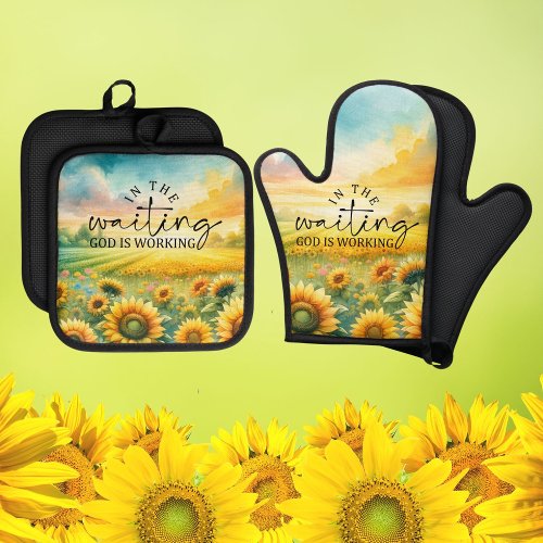 Faith Sunflower  Oven Mitt  Pot Holder Set